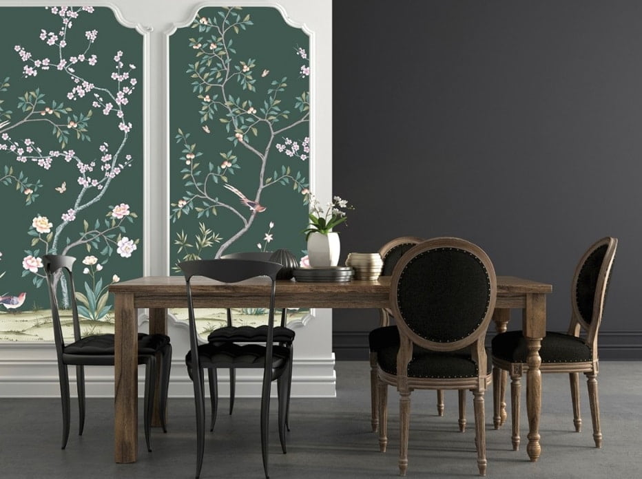 Murs papier peint adhésif et table de salon